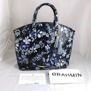 Brahmin Large Duxbury Satchel Navy Madeleines